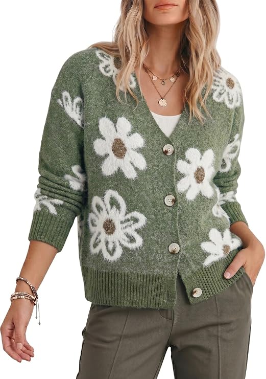 Dokotoo Fuzzy Floral Knit Cardigan