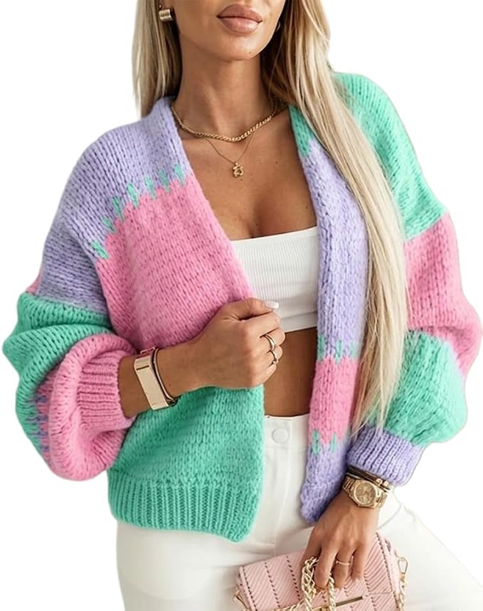 CHICME Chunky Knit Color-Block Cardigan