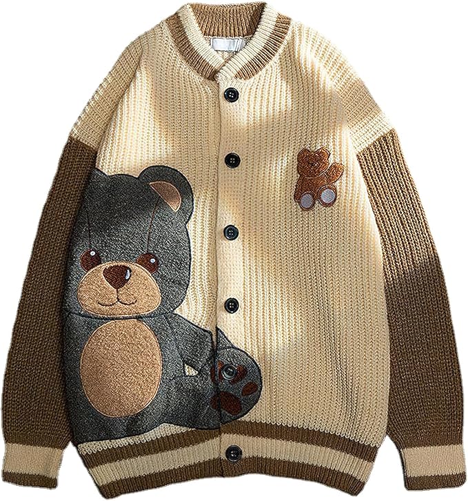 ebossy Cute Bear Embroidery Cardigan